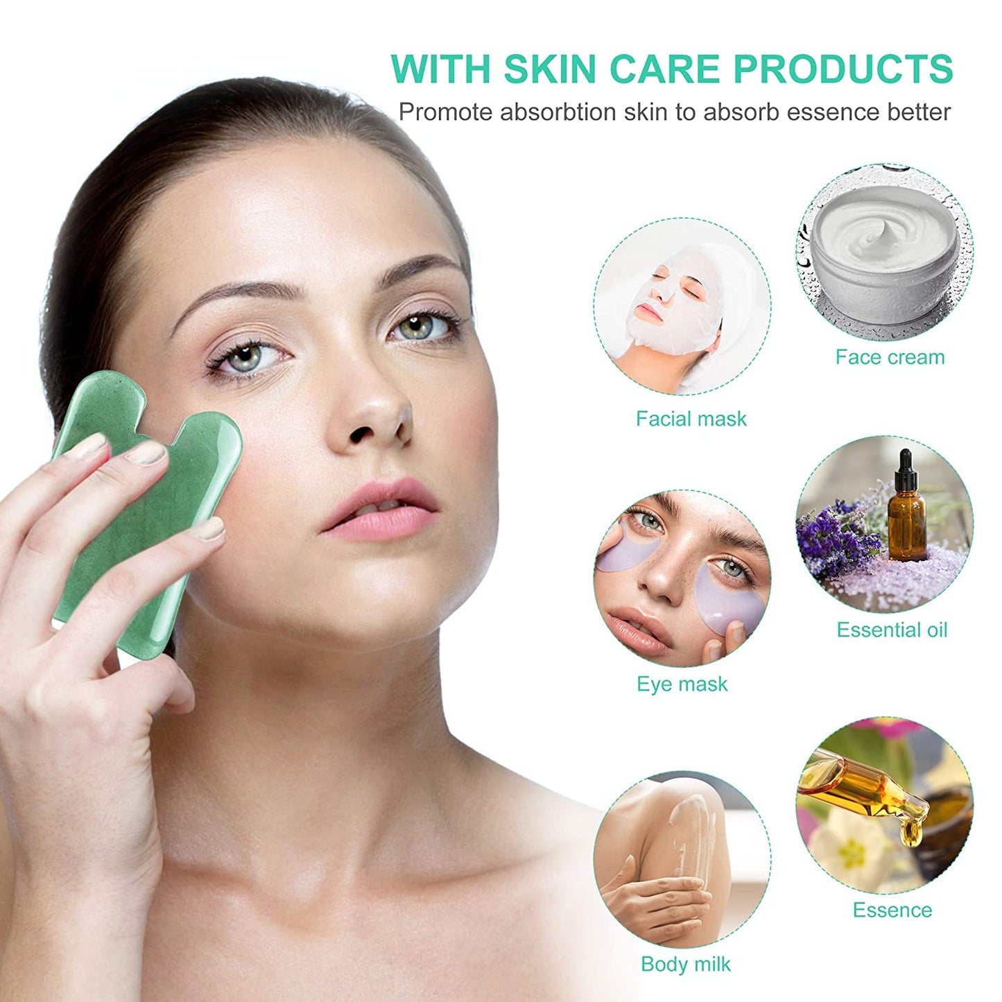 Gua Sha Massage Tools Set, Aventurine Natural Stone Guasha Board for Face and Body, Skincare Gua Sha Facial Massager for SPA Acupuncture Therapy Trigger Point Treatment, Pack of 3