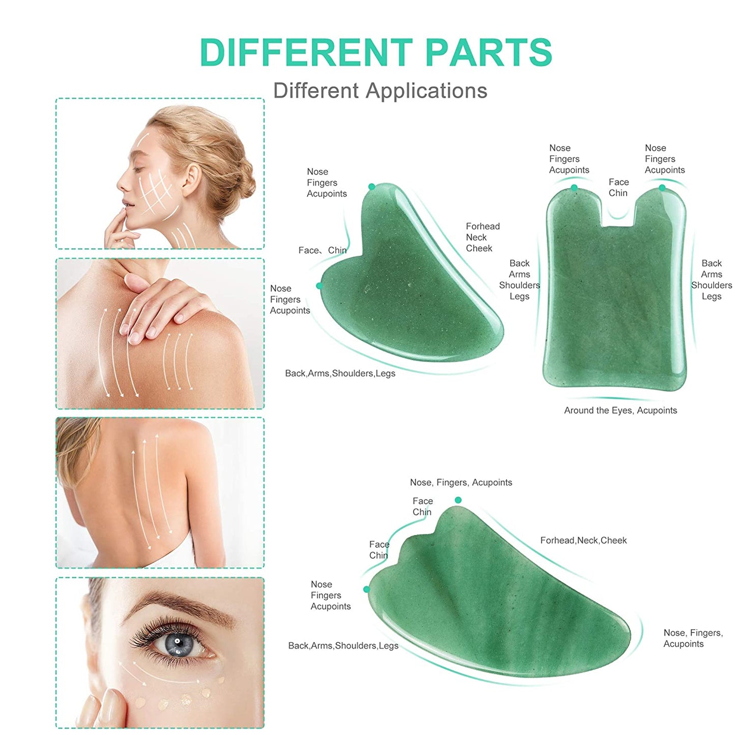 Gua Sha Massage Tools Set, Aventurine Natural Stone Guasha Board for Face and Body, Skincare Gua Sha Facial Massager for SPA Acupuncture Therapy Trigger Point Treatment, Pack of 3