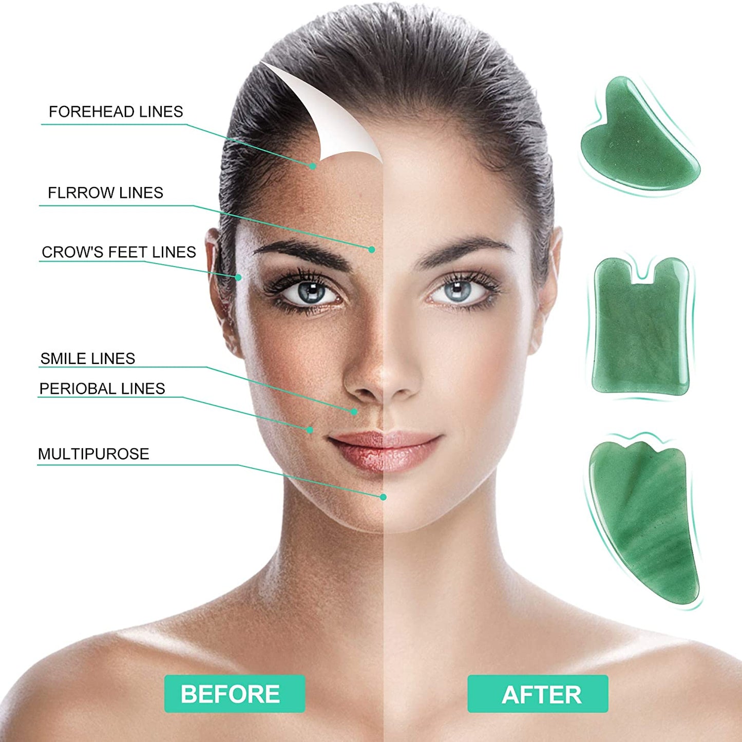 Gua Sha Massage Tools Set, Aventurine Natural Stone Guasha Board for Face and Body, Skincare Gua Sha Facial Massager for SPA Acupuncture Therapy Trigger Point Treatment, Pack of 3